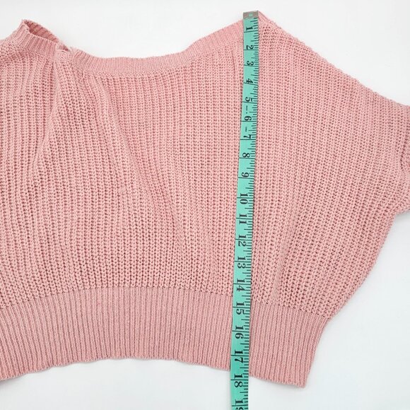 Women's Pink Cropped Distressed Knit Sweater, Size S - Picture 14 of 16